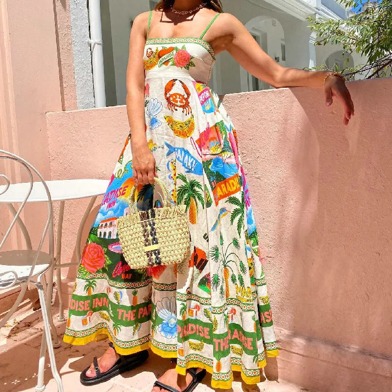 Tropical Paradise Print Maxi Dress