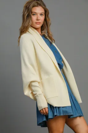 Umgee Solid Color Open Front Knit Cardigan in Cream