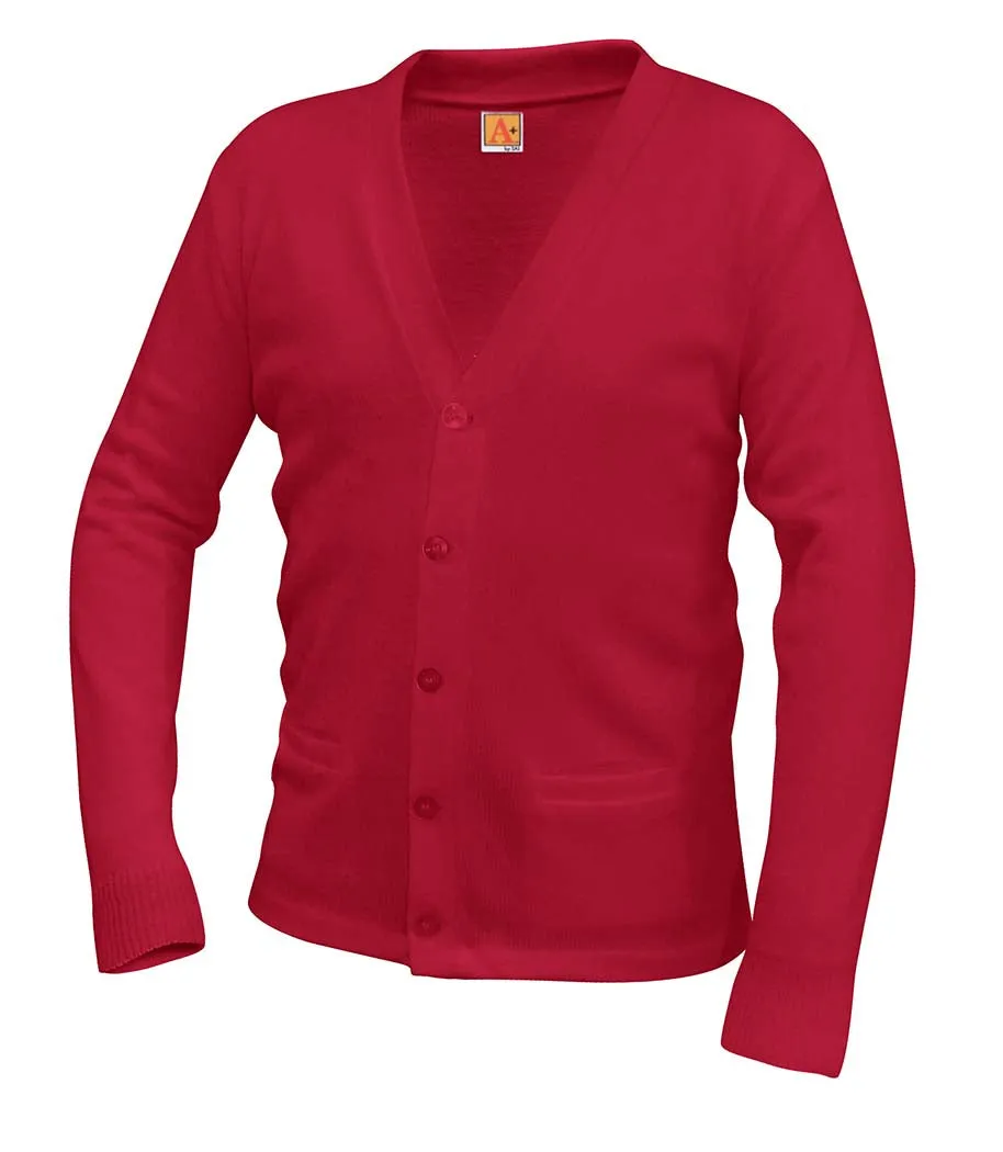 V-Neck Cardigan - 8TH Grade Senior Sweater - Red/Black Trims