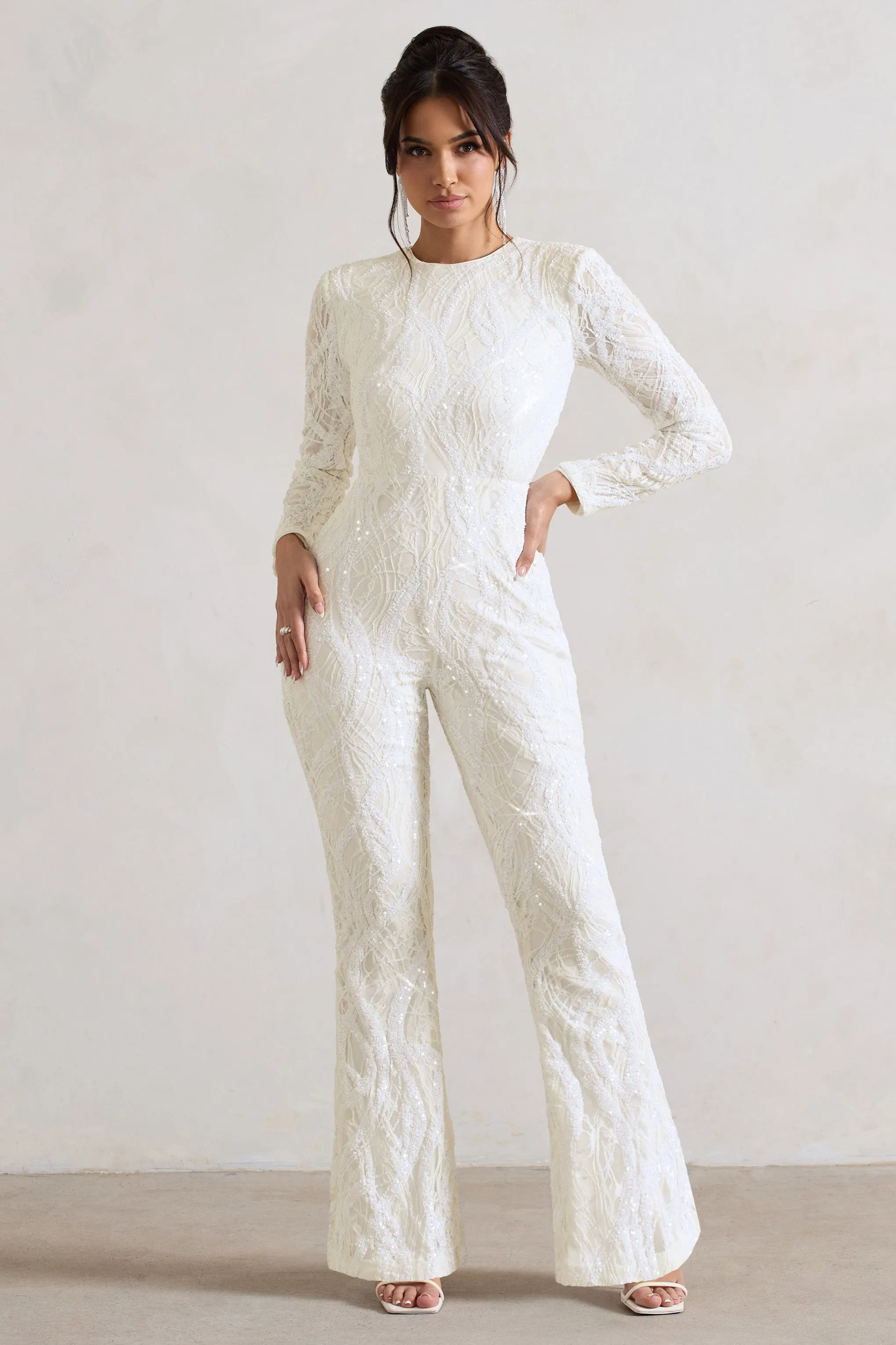 Vesper | White Sequin Wide-Leg Jumpsuit