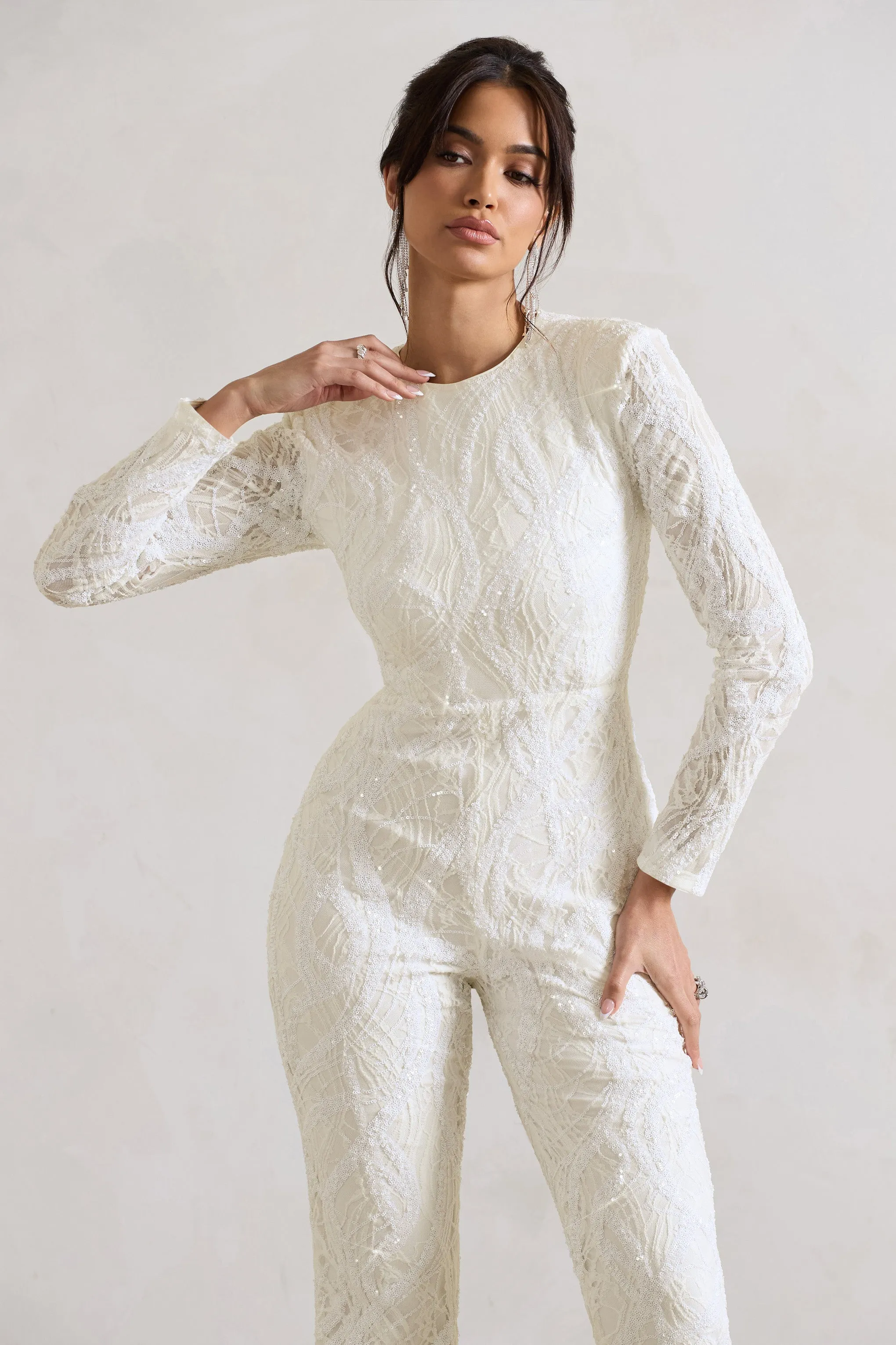 Vesper | White Sequin Wide-Leg Jumpsuit