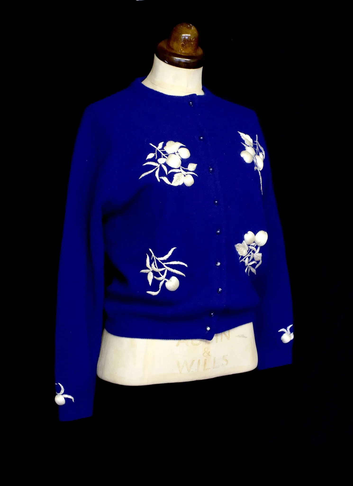 Vintage 1950s Blue Embroidered Cardigan