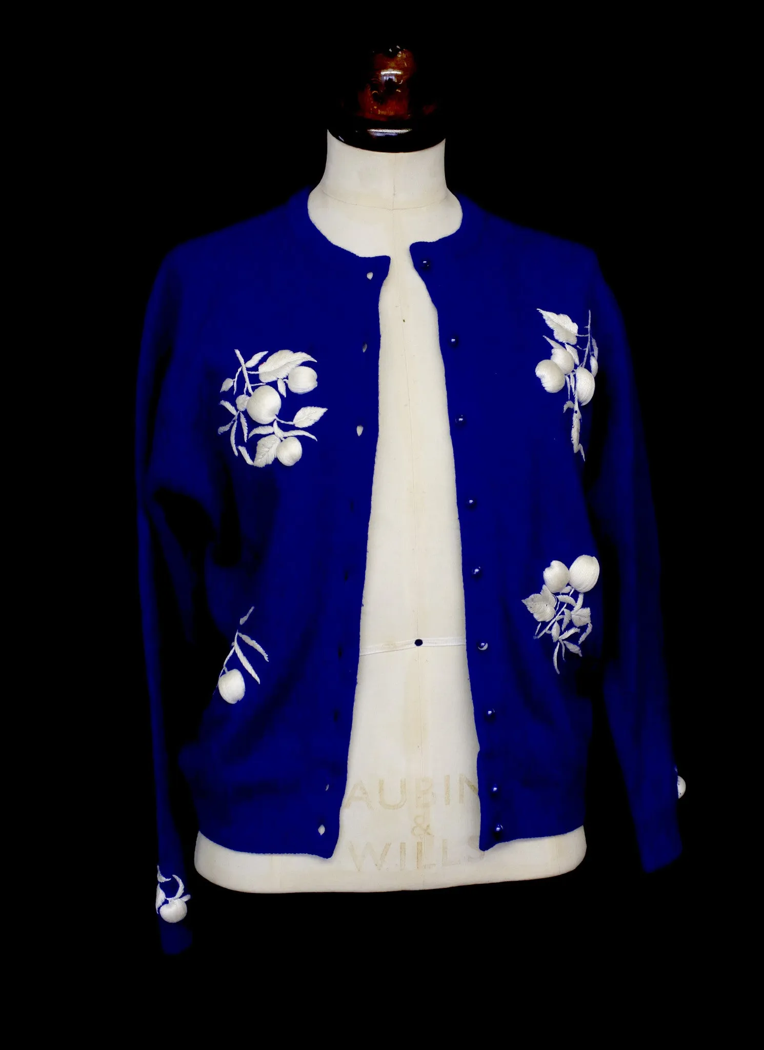 Vintage 1950s Blue Embroidered Cardigan