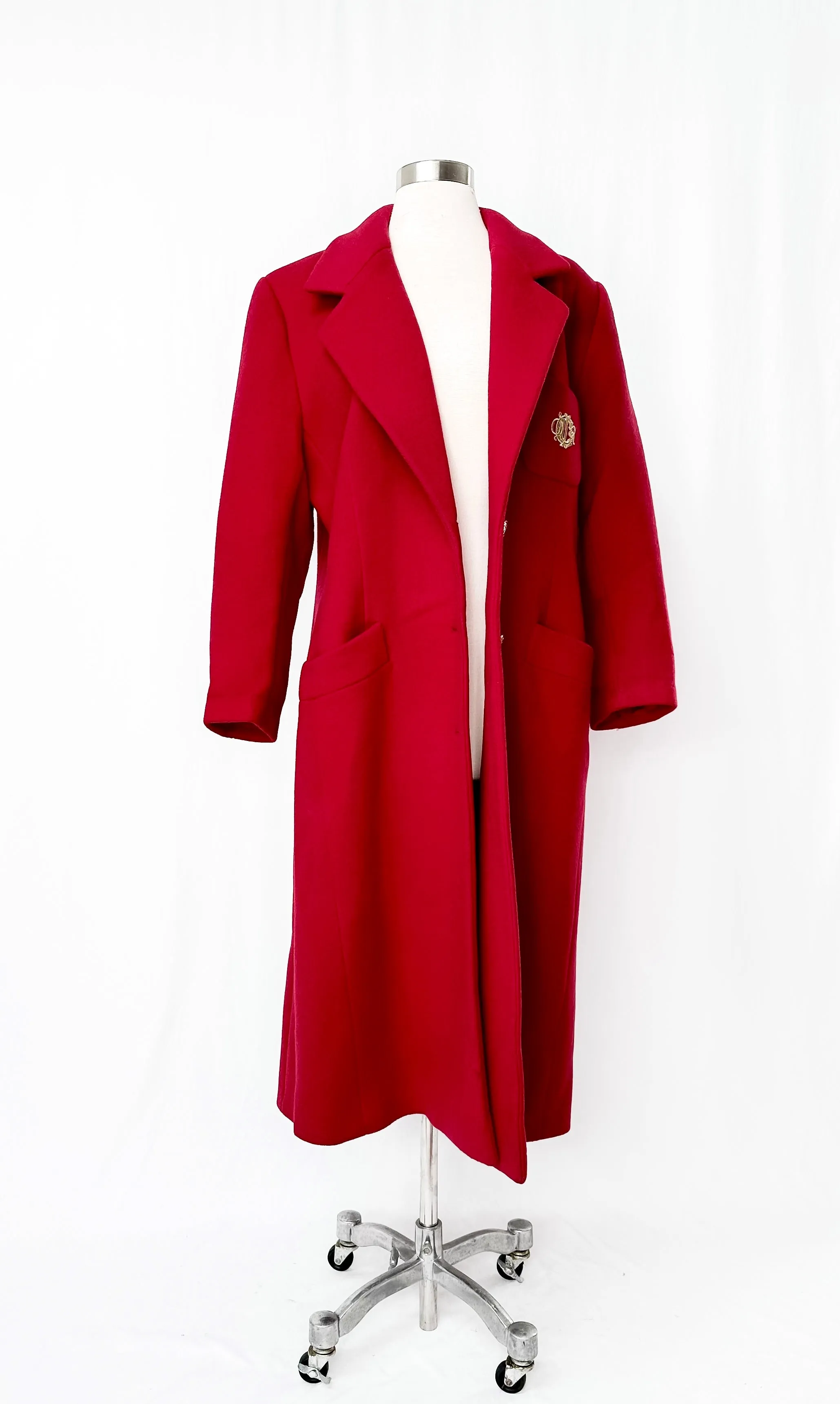 Vintage 70's Christian Dior Dark Red Wool Long Winter Coat