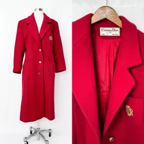 Vintage 70's Christian Dior Dark Red Wool Long Winter Coat