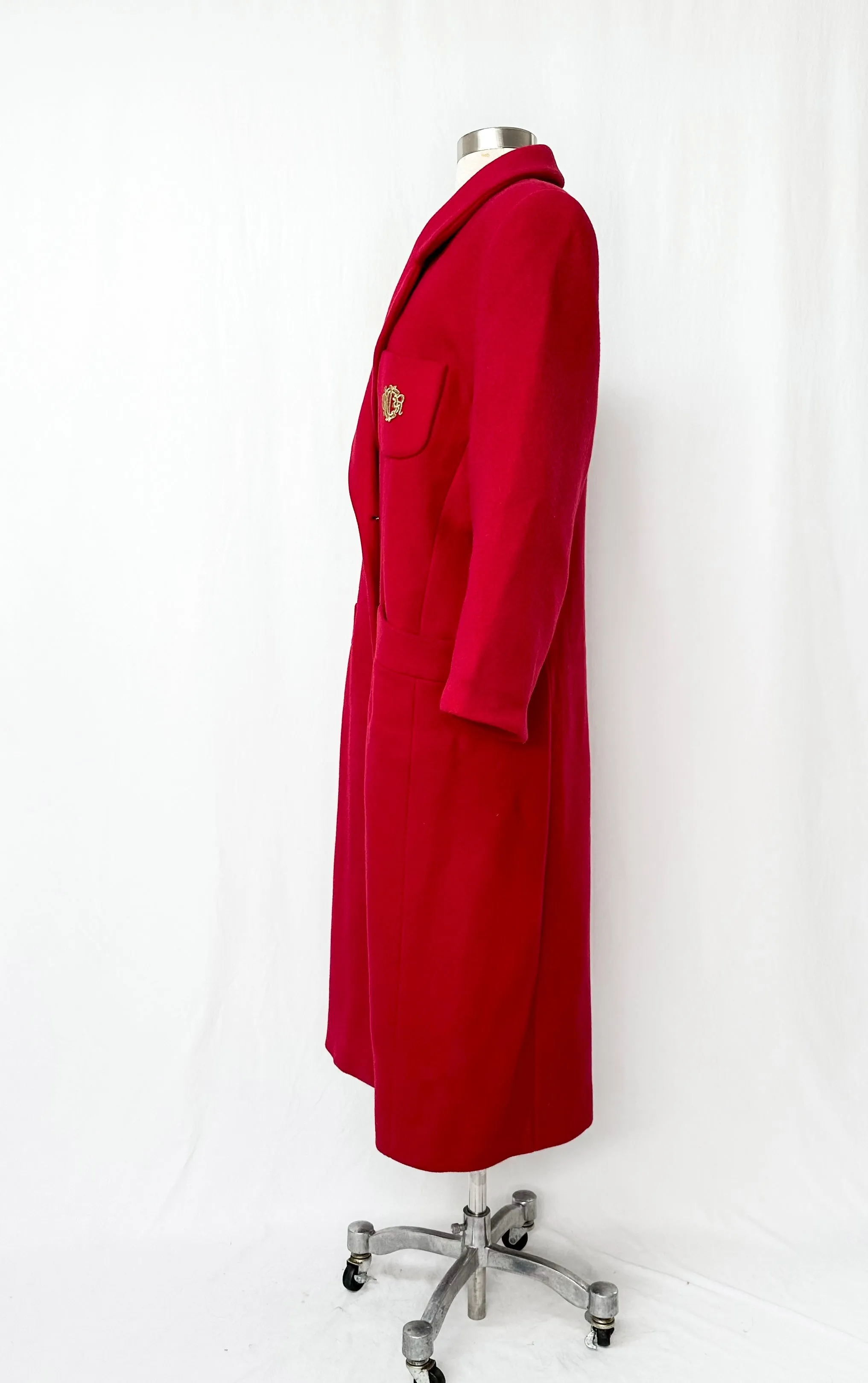 Vintage 70's Christian Dior Dark Red Wool Long Winter Coat