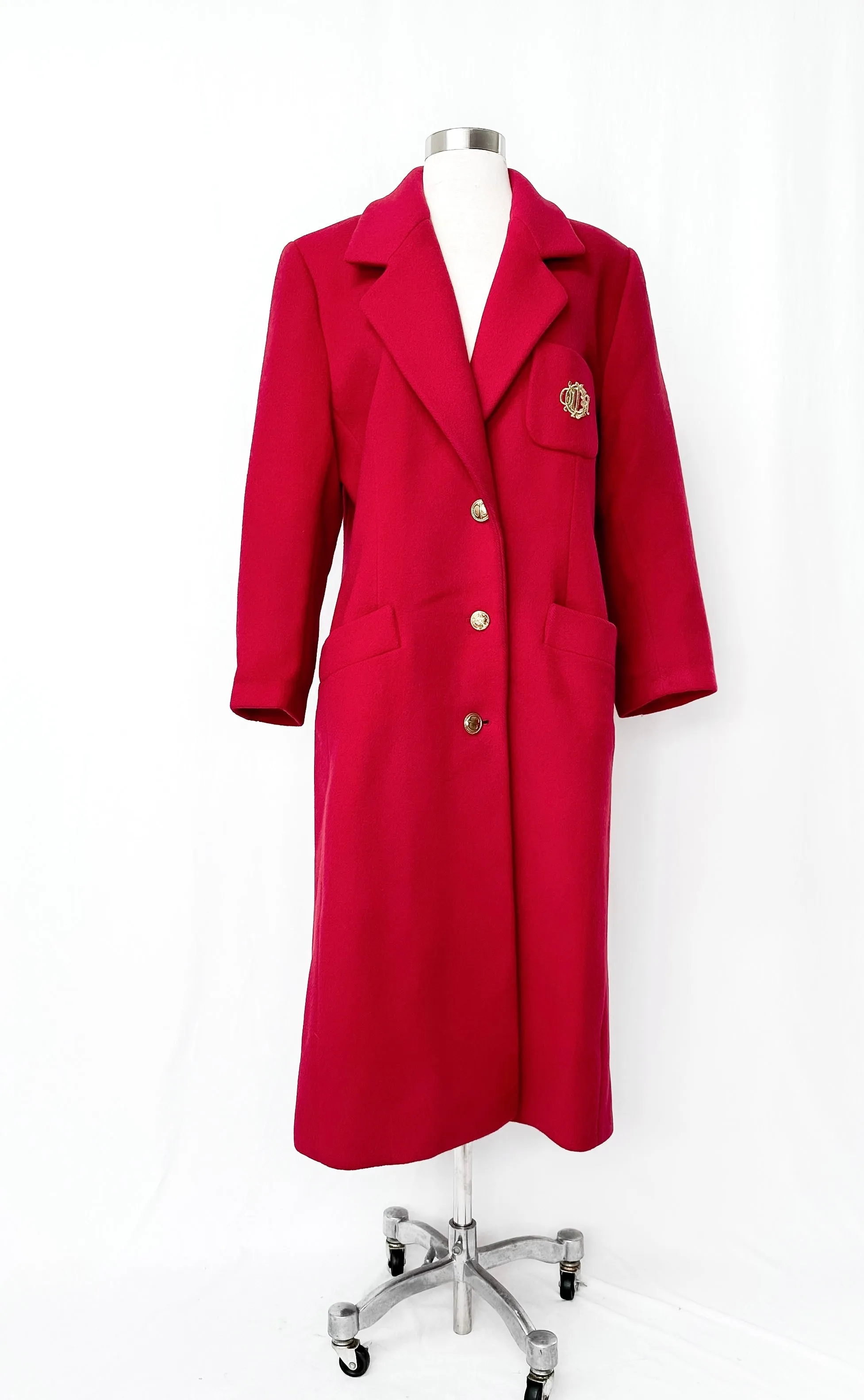 Vintage 70's Christian Dior Dark Red Wool Long Winter Coat