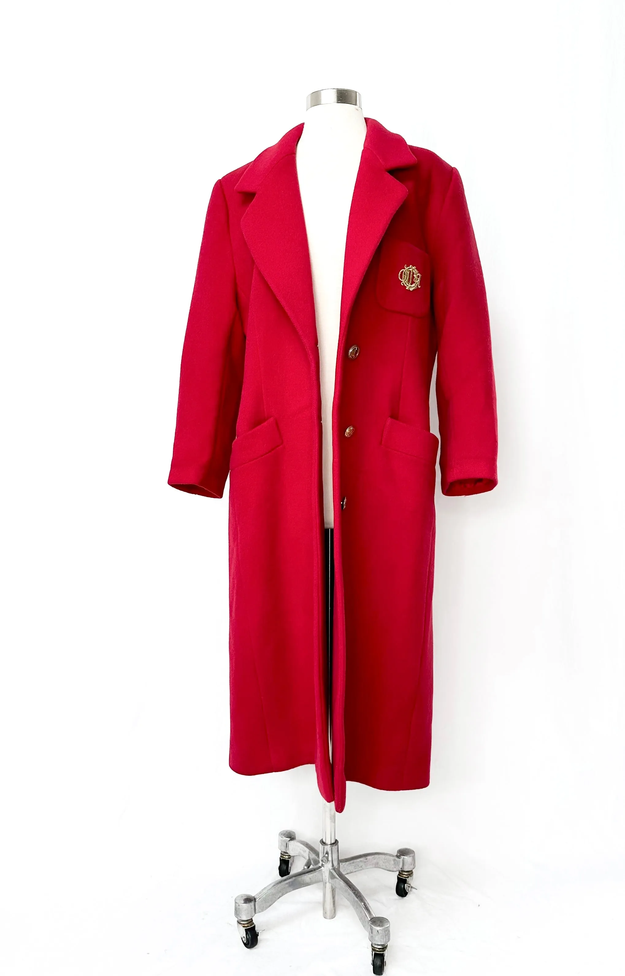 Vintage 70's Christian Dior Dark Red Wool Long Winter Coat