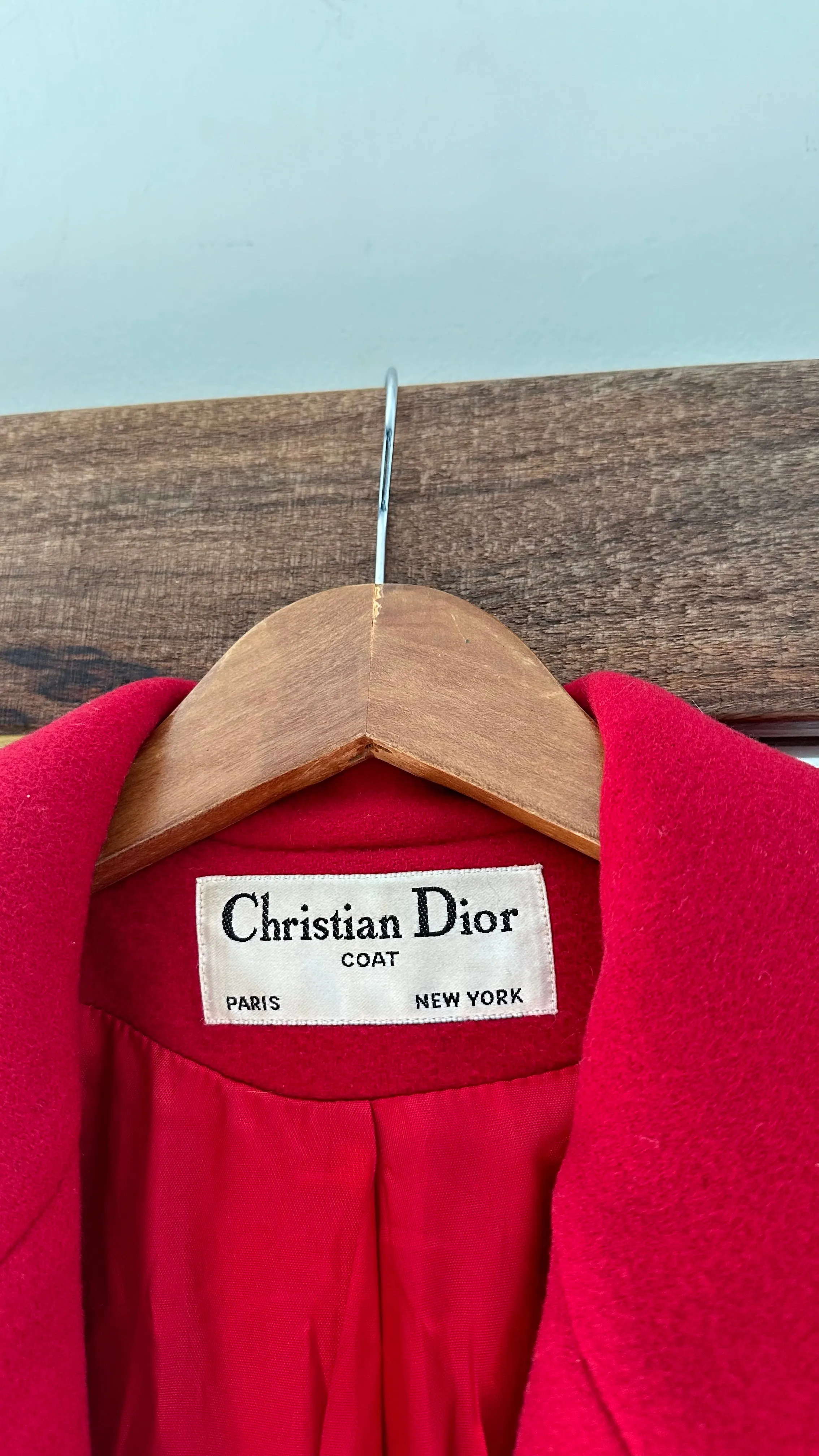 Vintage 70's Christian Dior Dark Red Wool Long Winter Coat