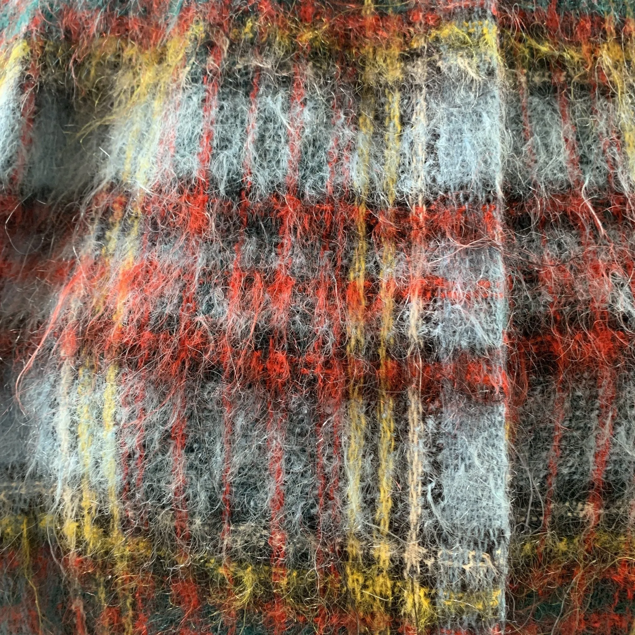 Vintage Mohair Wool Poncho or Jacket in Blue and Red Plaid from Strathtay Originals of Scotland.