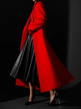 VIRGIN WOOL PEAKED LAPEL TAILORED MAXI COAT