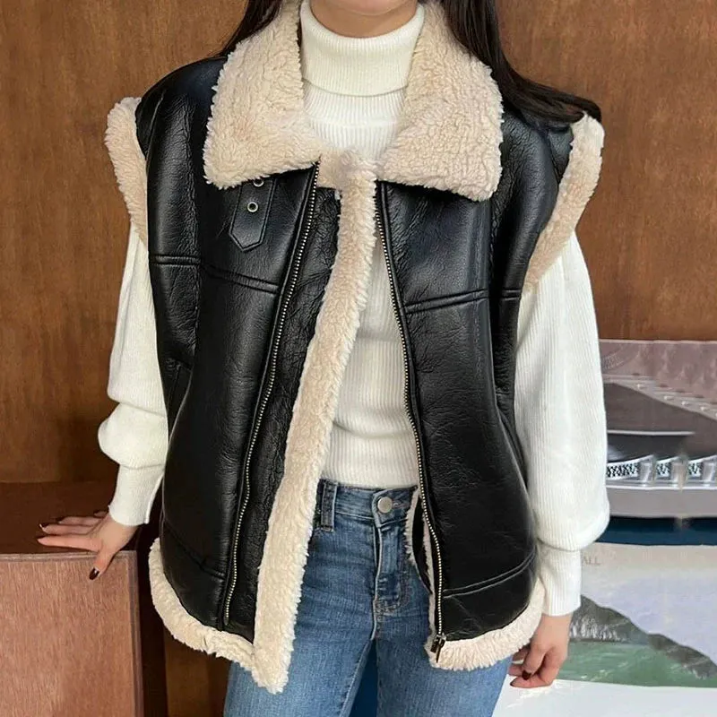 Wenkouban-Winter Outfits Christmas Ellie Faux Leather Sleeveless Jacket