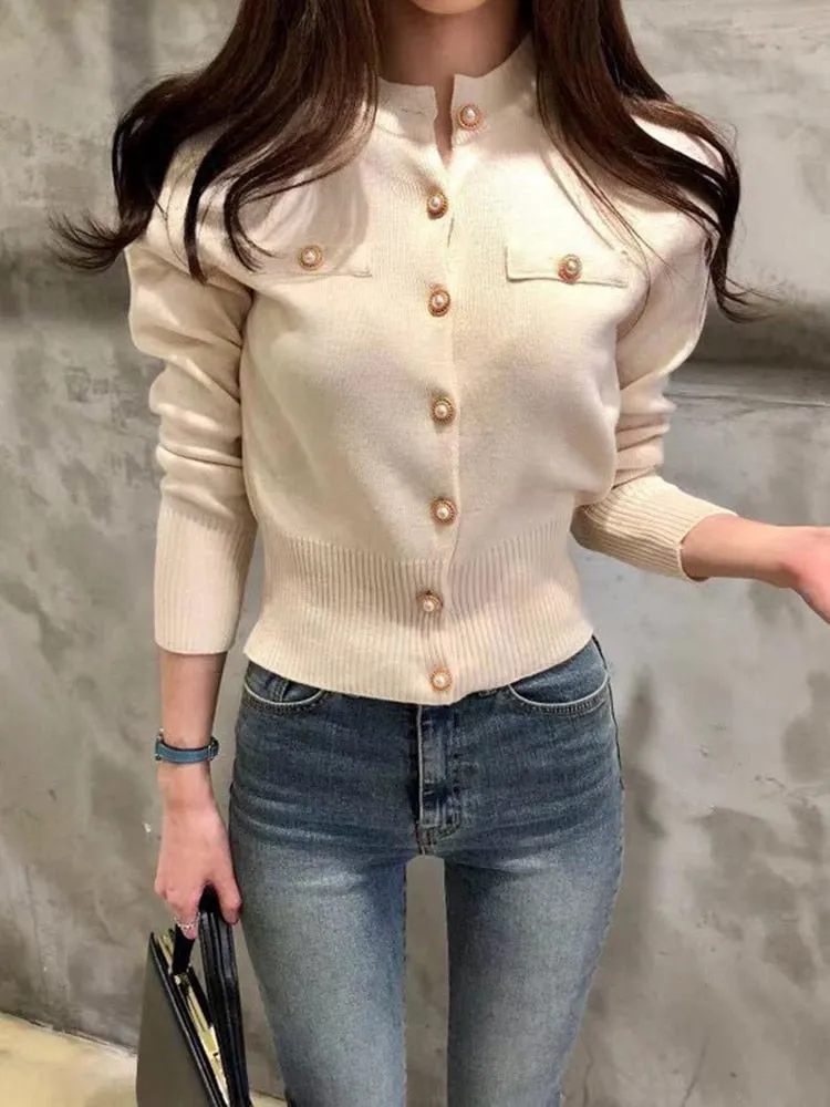 Women Cardigan Sweater Fashion Spring Knitted Long Sleeve Short Coat Chic Korean Slim Button Ladies Soft Tops