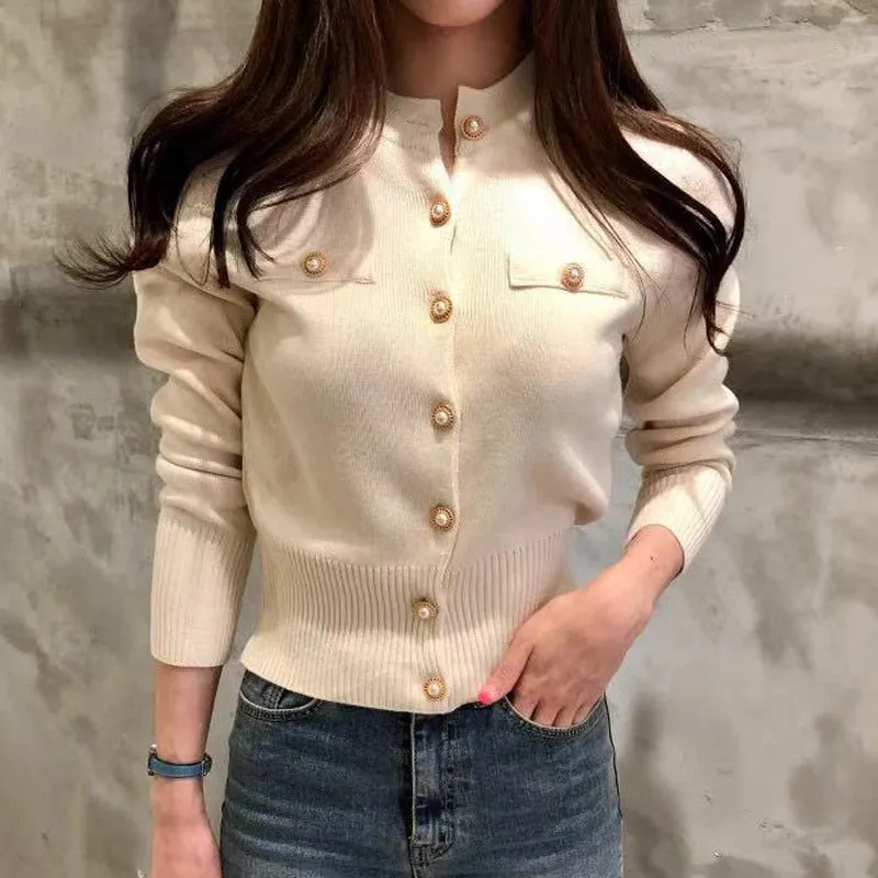 Women Cardigan Sweater Fashion Spring Knitted Long Sleeve Short Coat Chic Korean Slim Button Ladies Soft Tops