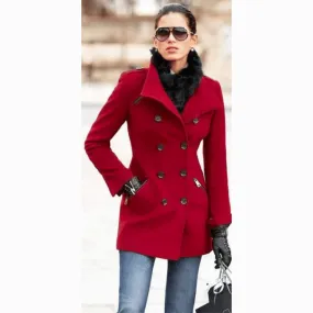 Womens Double Breasted Red Wool Blend Coat