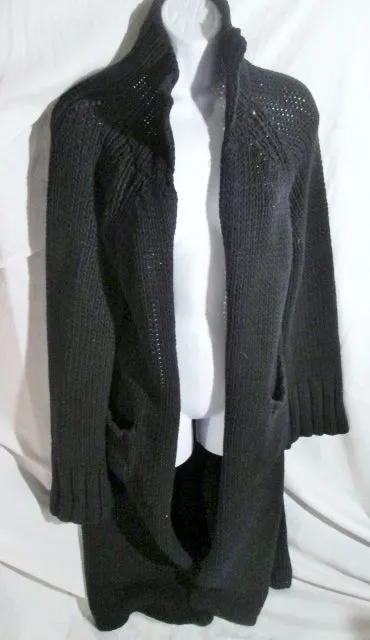 Womens J. CREW Cardigan Maxi Sweater Dress Robe Jacket Coat BLACK Knit M HEAVY!