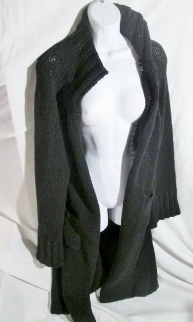 Womens J. CREW Cardigan Maxi Sweater Dress Robe Jacket Coat BLACK Knit M HEAVY!