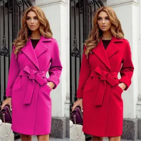 Women's Long Sleeve Woolen Coat