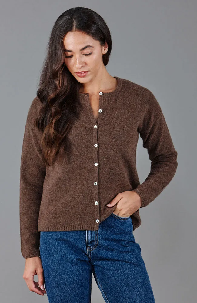 Womens Midweight Lambswool Crew Neck Cardigan