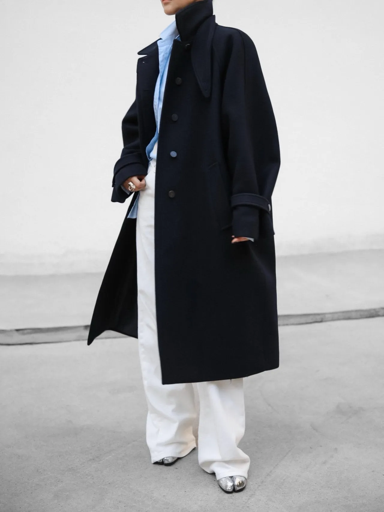 WOOL OVERSIZED HIGH NECK COLLARED BALMACAAN COAT