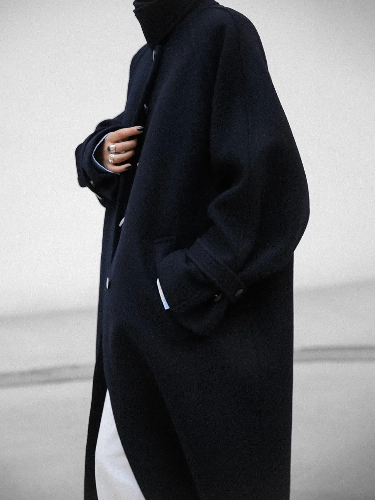 WOOL OVERSIZED HIGH NECK COLLARED BALMACAAN COAT